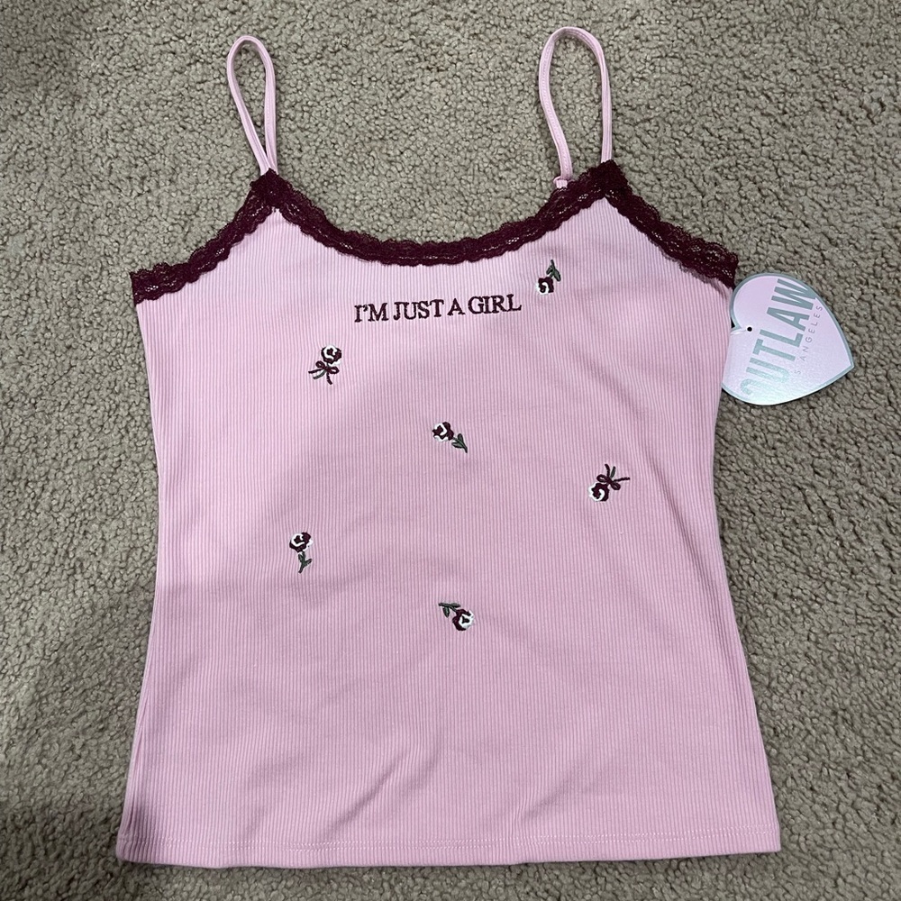 OUTLAW Y2k Retro Lace Trim Embroidered Cami Tank Top